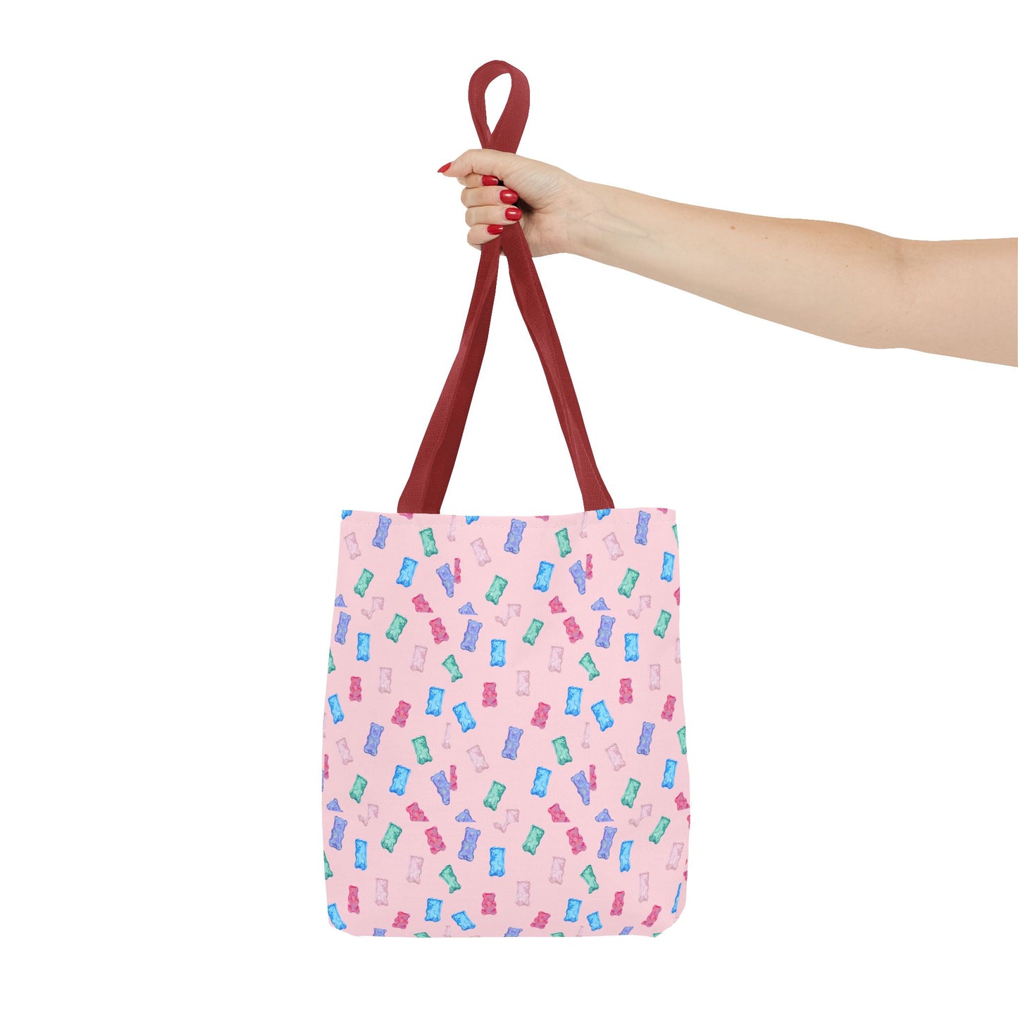 Pastel Candy Wrapper Pattern Tote Bag – Cute Pink AOP Grocery & Everyday Shopper