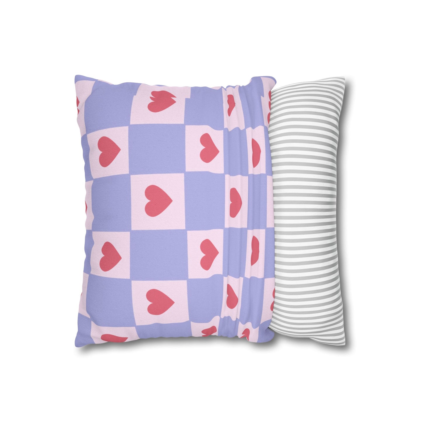 Heart Checker Pillowcase — Lavender & Pink Cute Decorative Throw Pillow Cover
