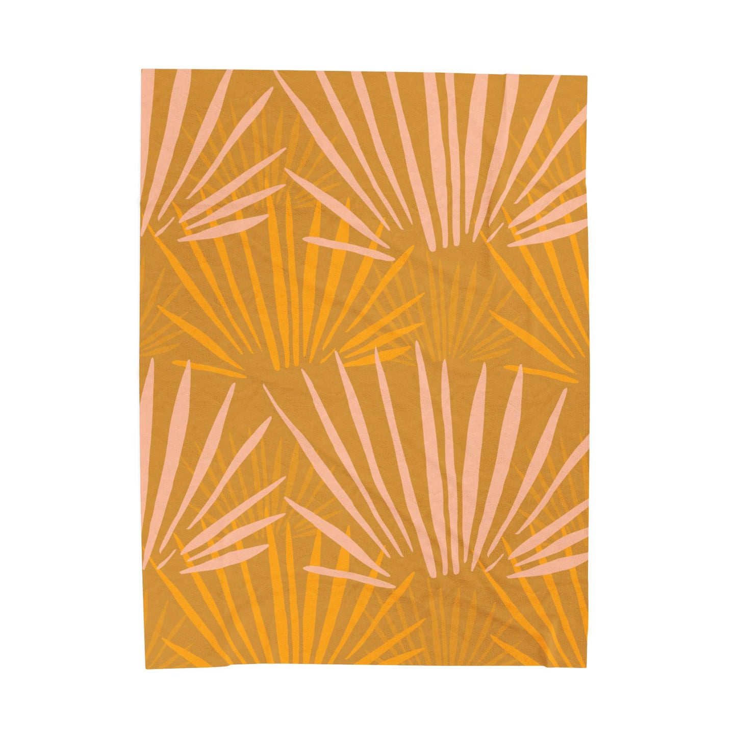 Velveteen Plush Blanket — Warm Mustard Palm Leaf Throw
