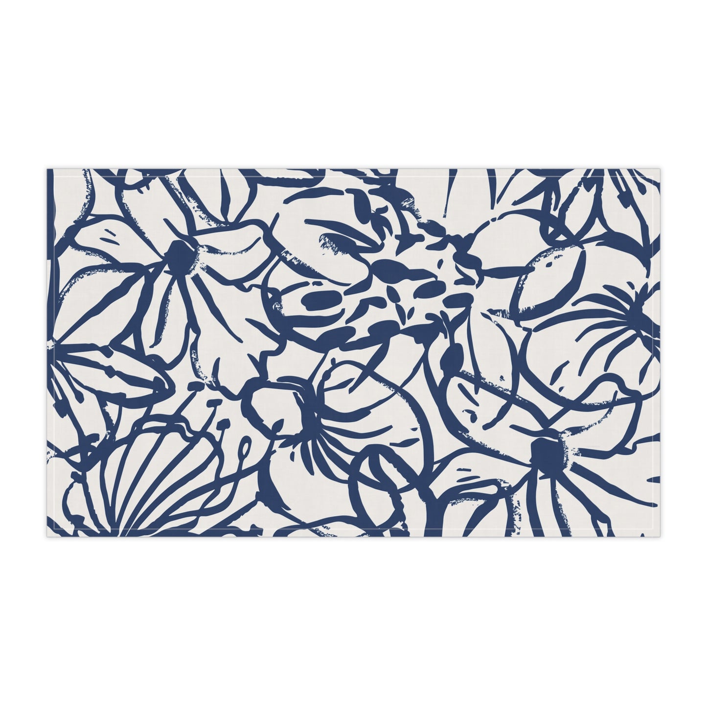 Floral Indigo Tea Towel — Hand-Drawn Navy Flower Kitchen Towel
