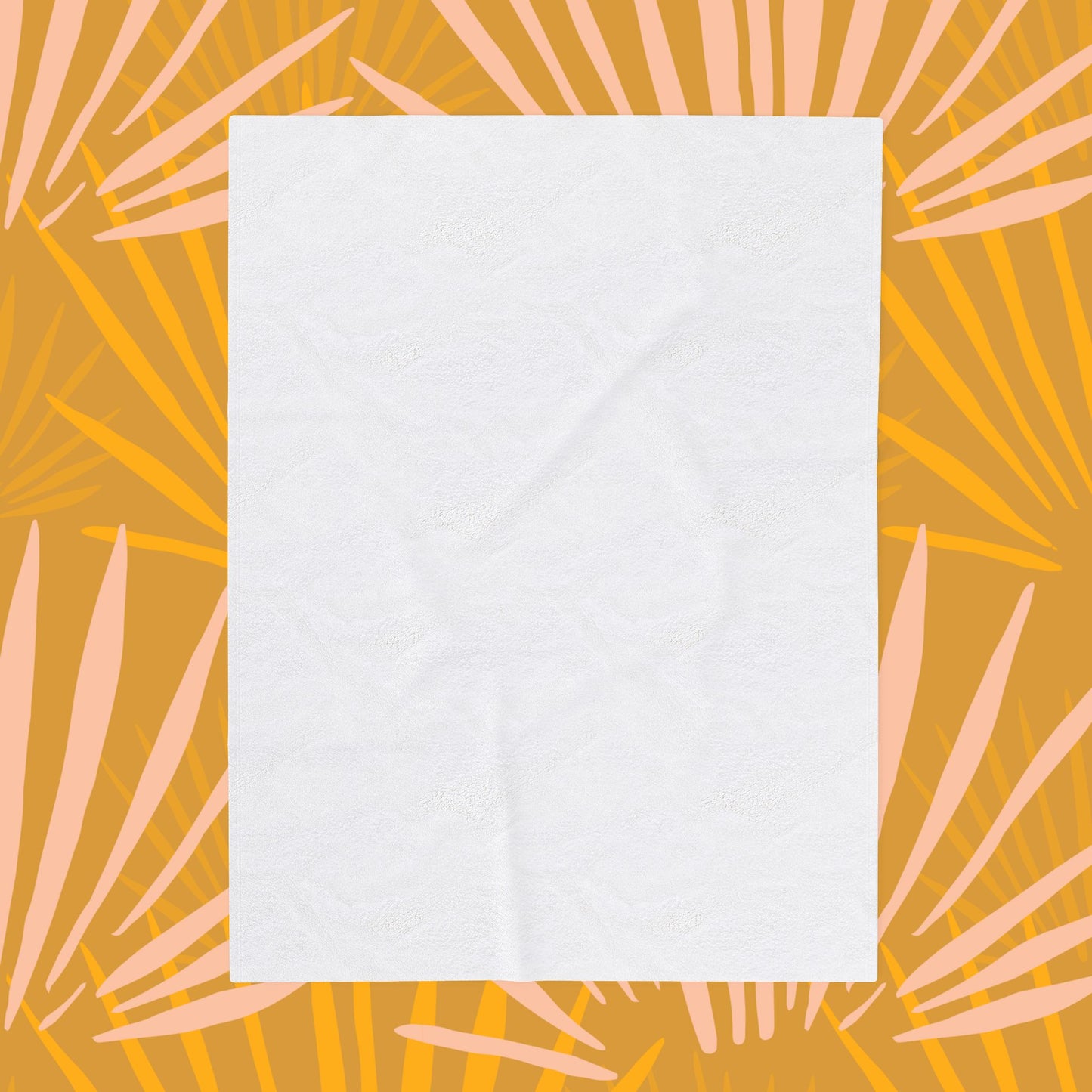Velveteen Plush Blanket — Warm Mustard Palm Leaf Throw