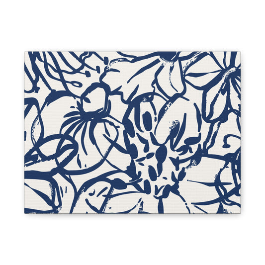 Floral Abstract Canvas Art - Navy Blue Stretched Wall Decor