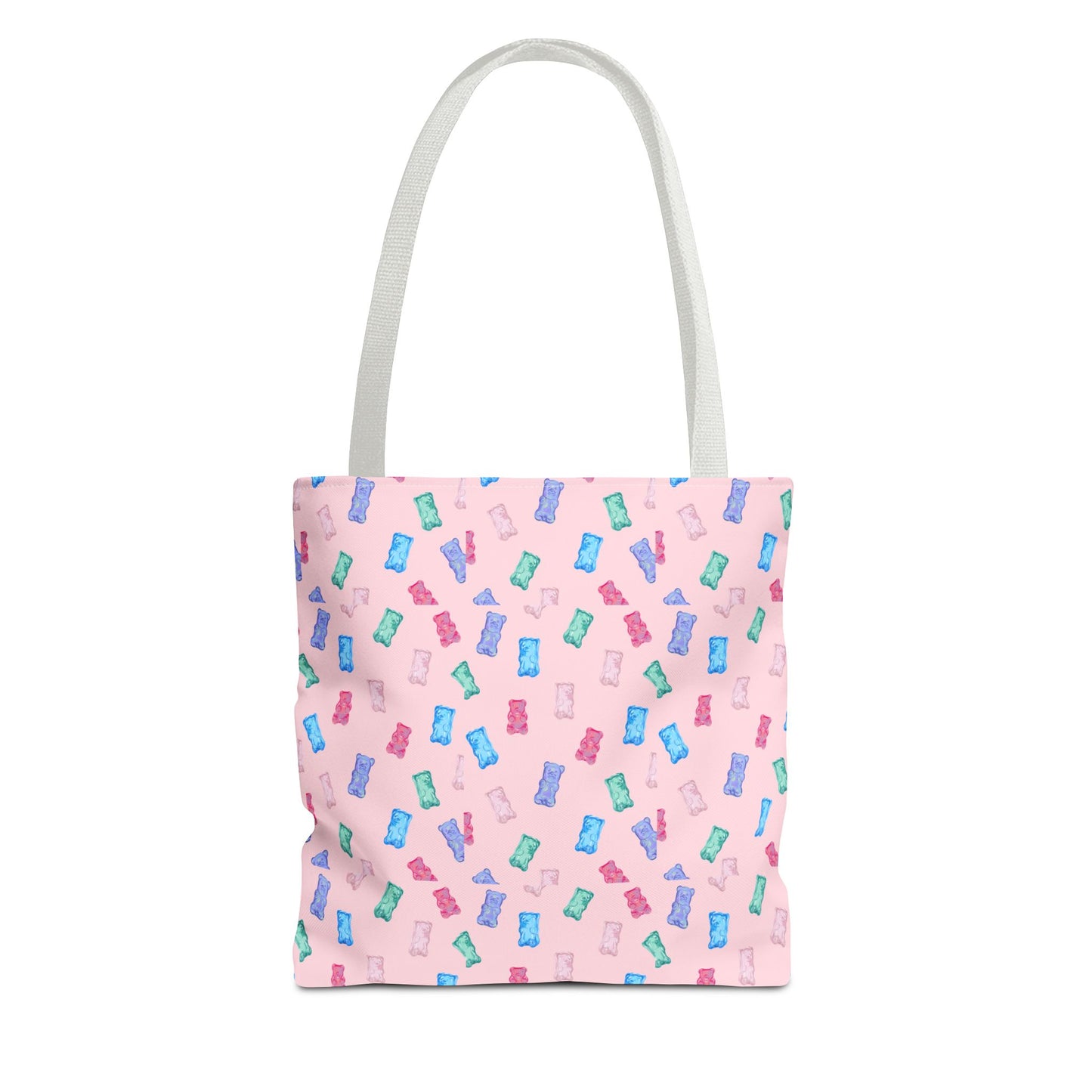 Pastel Candy Wrapper Pattern Tote Bag – Cute Pink AOP Grocery & Everyday Shopper