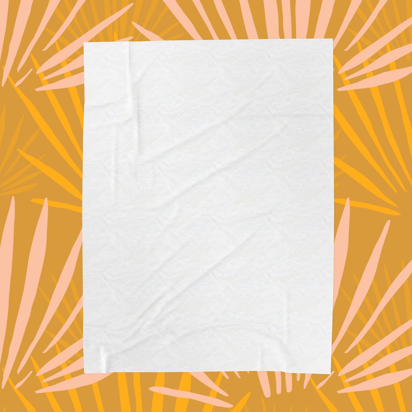 Velveteen Plush Blanket — Warm Mustard Palm Leaf Throw