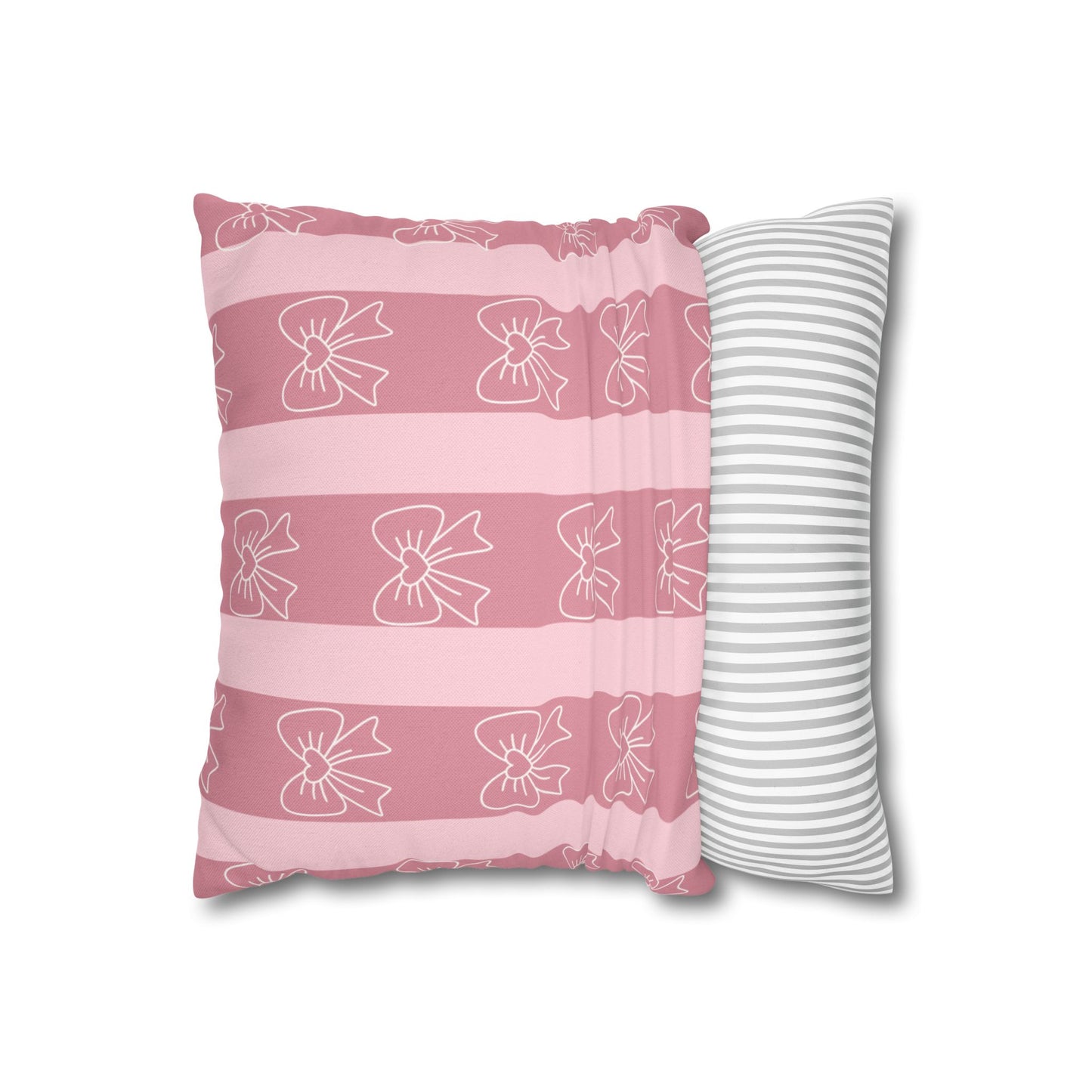 Pink Bow Stripe Pillowcase — Decorative Square Throw Pillow