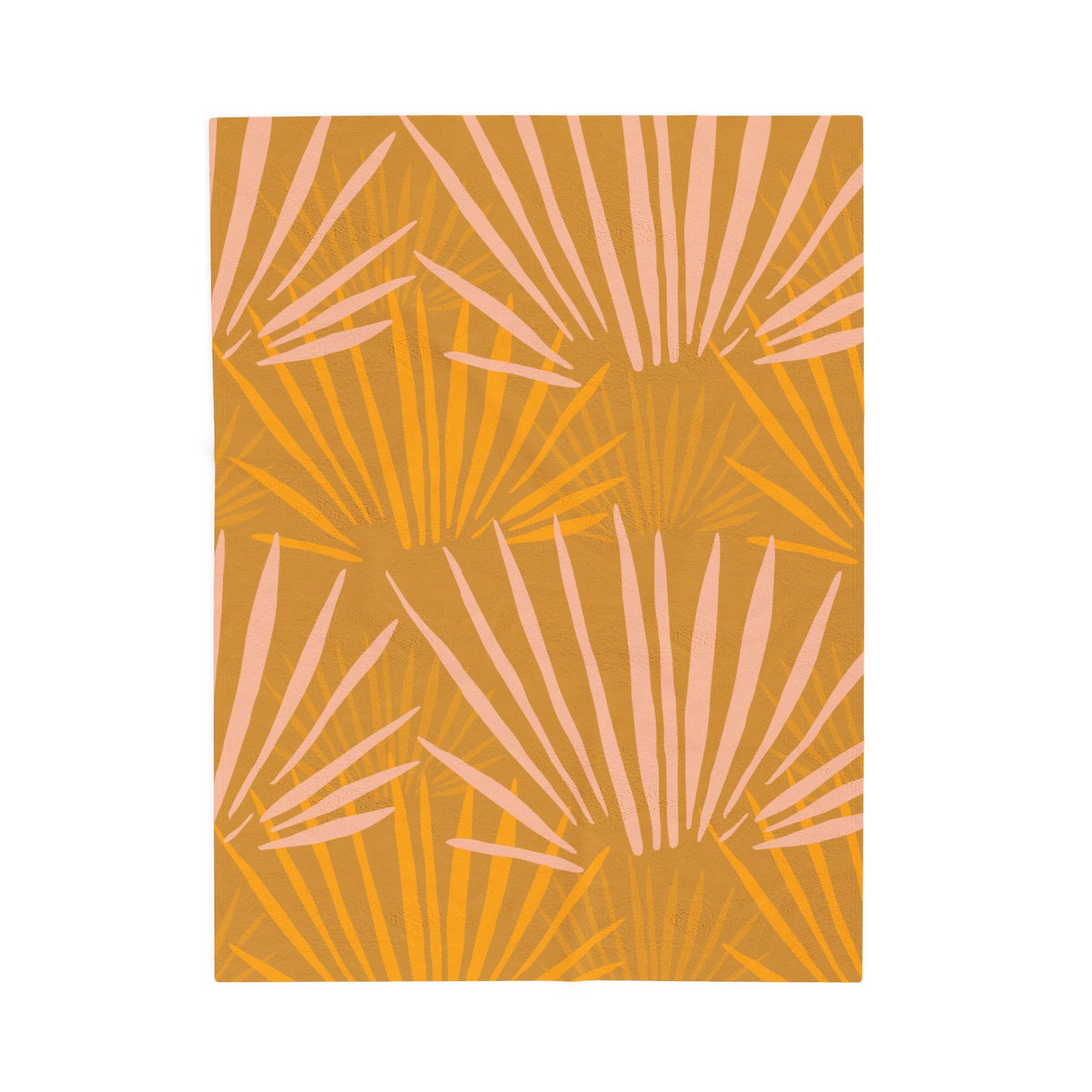 Velveteen Plush Blanket — Warm Mustard Palm Leaf Throw