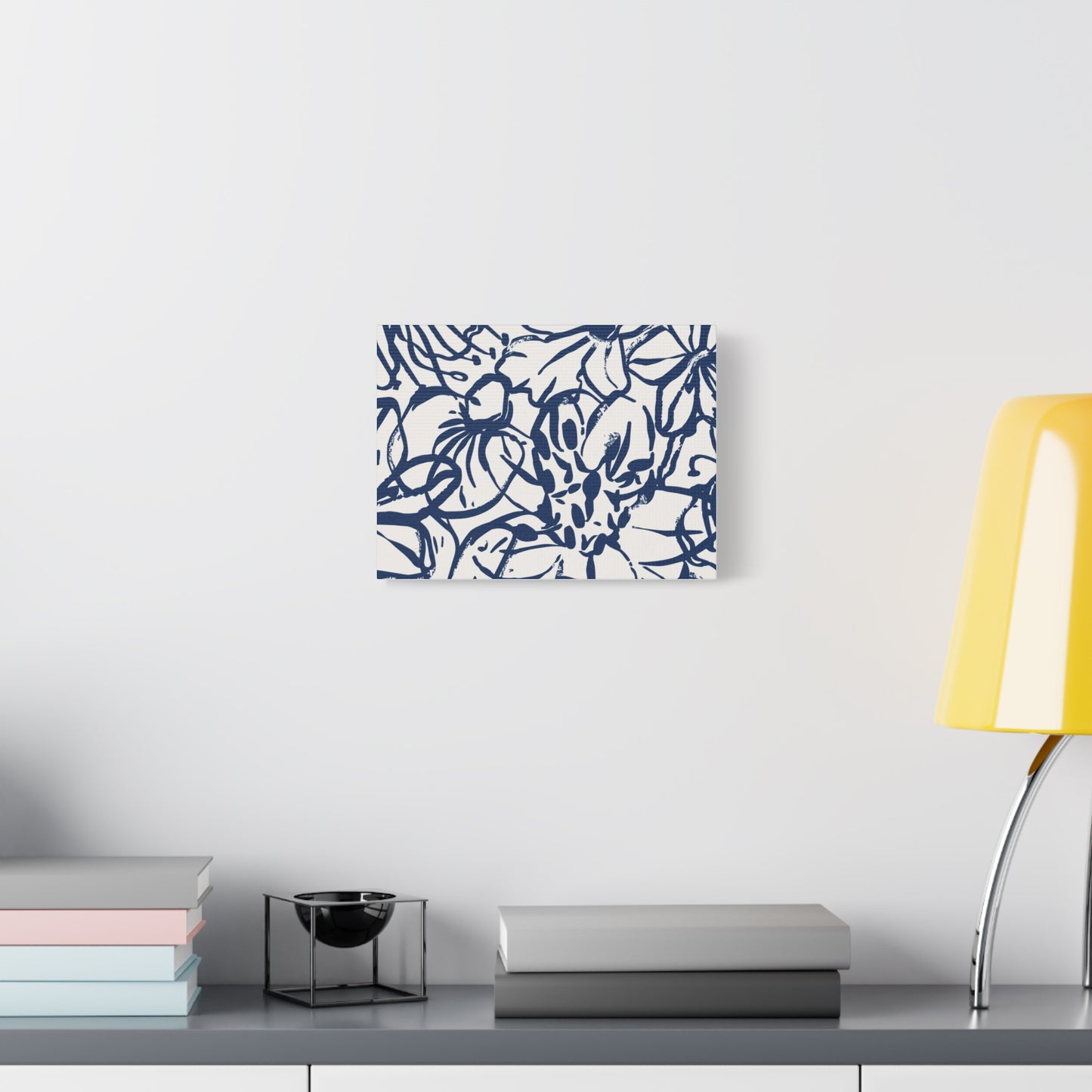 Floral Abstract Canvas Art - Navy Blue Stretched Wall Decor