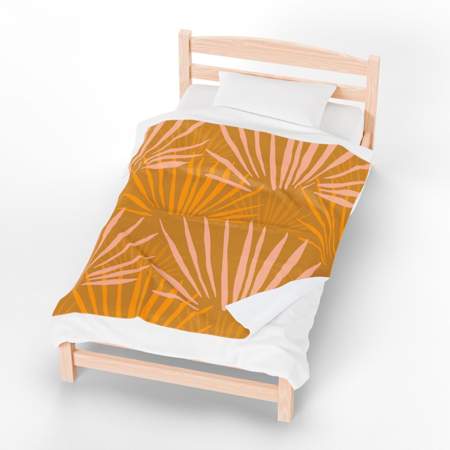 Velveteen Plush Blanket — Warm Mustard Palm Leaf Throw