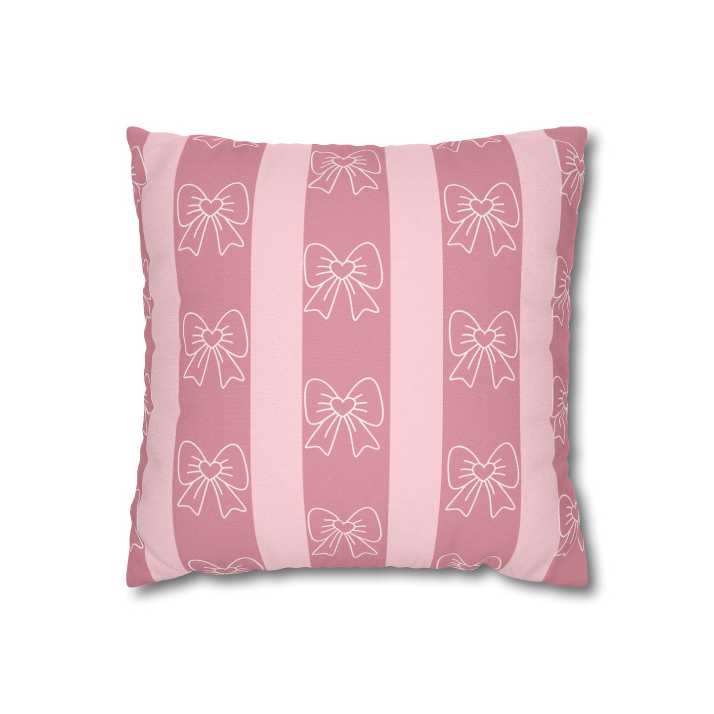 Pink Bow Stripe Pillowcase — Decorative Square Throw Pillow