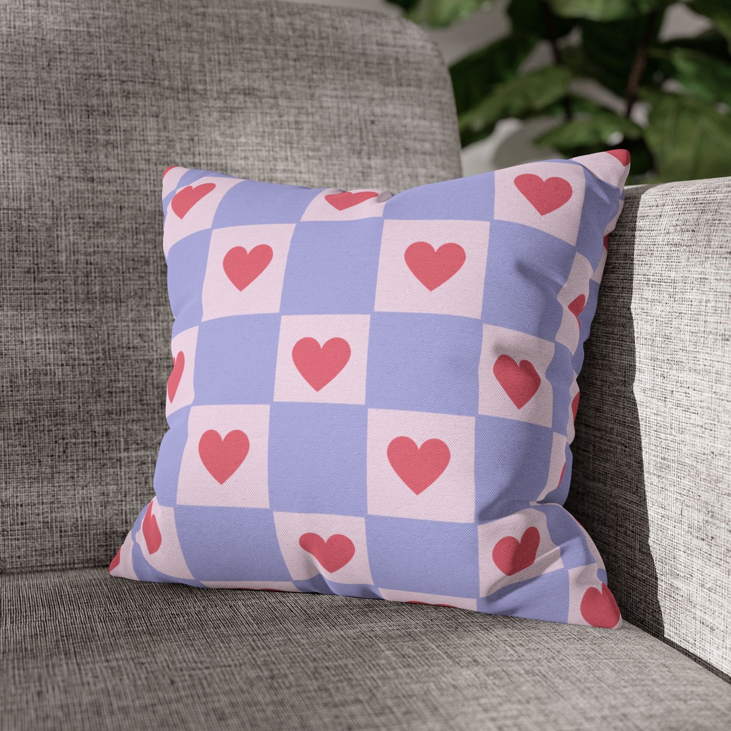 Heart Checker Pillowcase — Lavender & Pink Cute Decorative Throw Pillow Cover