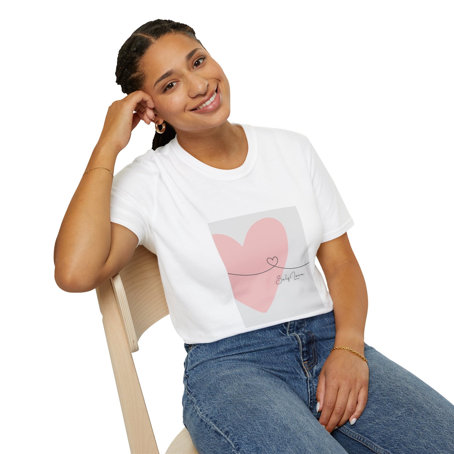 Pink Heart Minimalist Tee with ‘Self Love’ Script