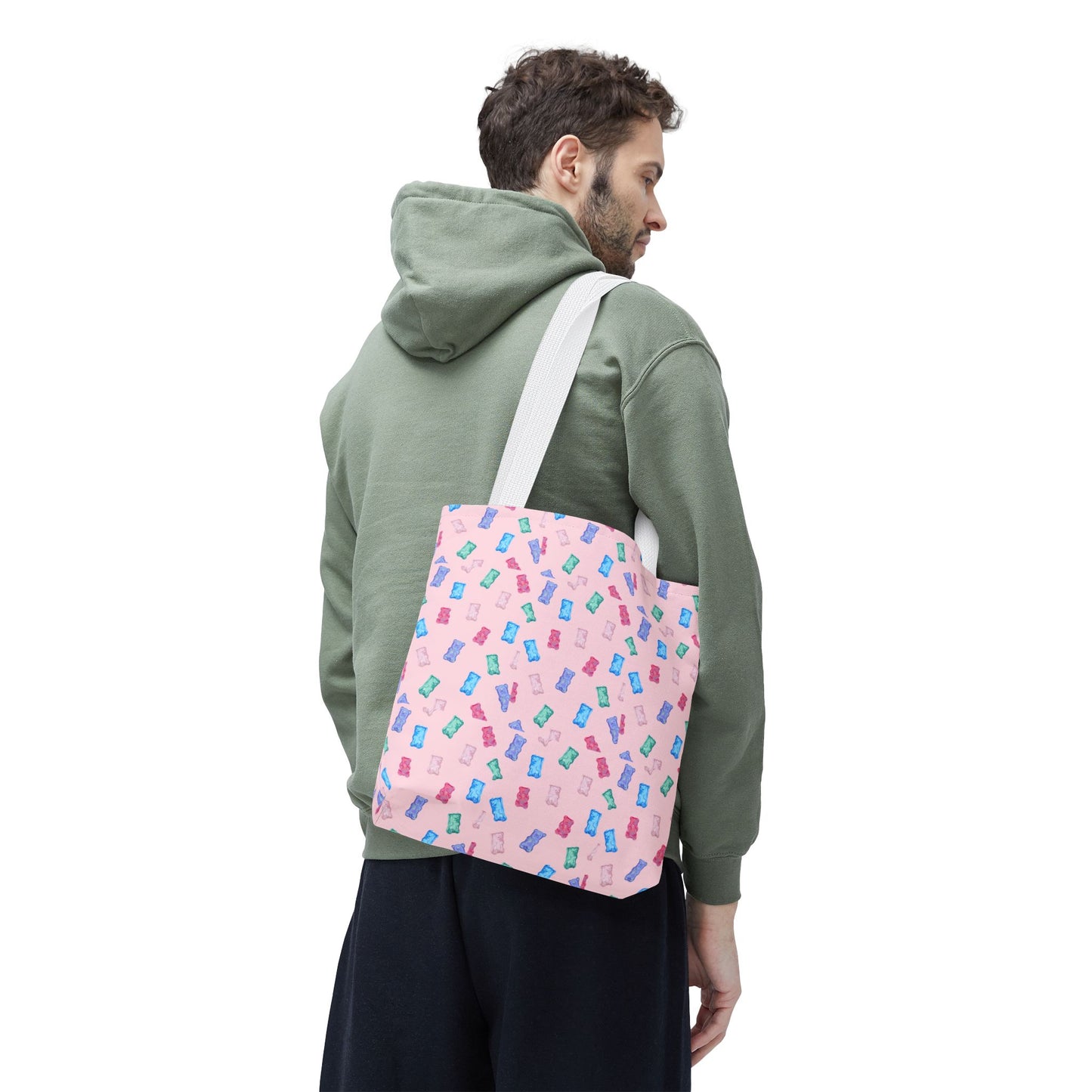 Pastel Candy Wrapper Pattern Tote Bag – Cute Pink AOP Grocery & Everyday Shopper