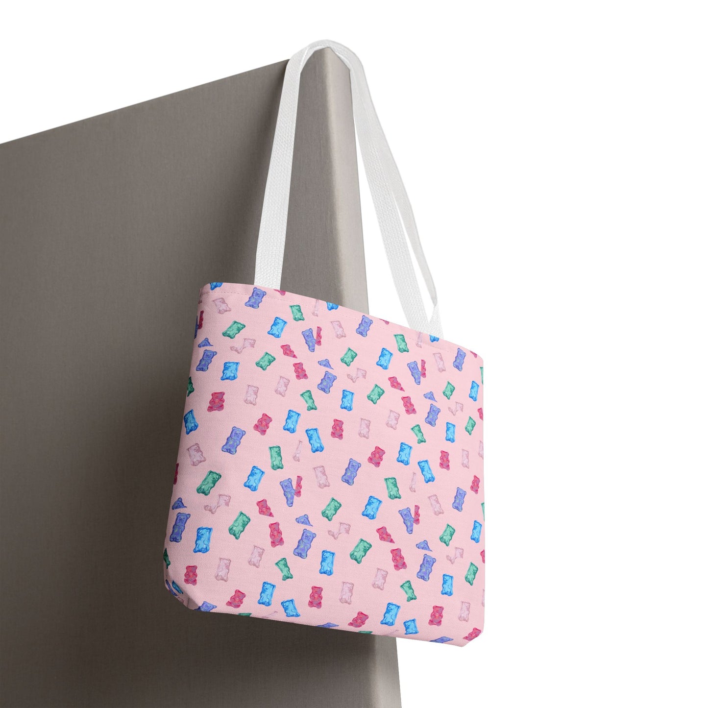 Pastel Candy Wrapper Pattern Tote Bag – Cute Pink AOP Grocery & Everyday Shopper