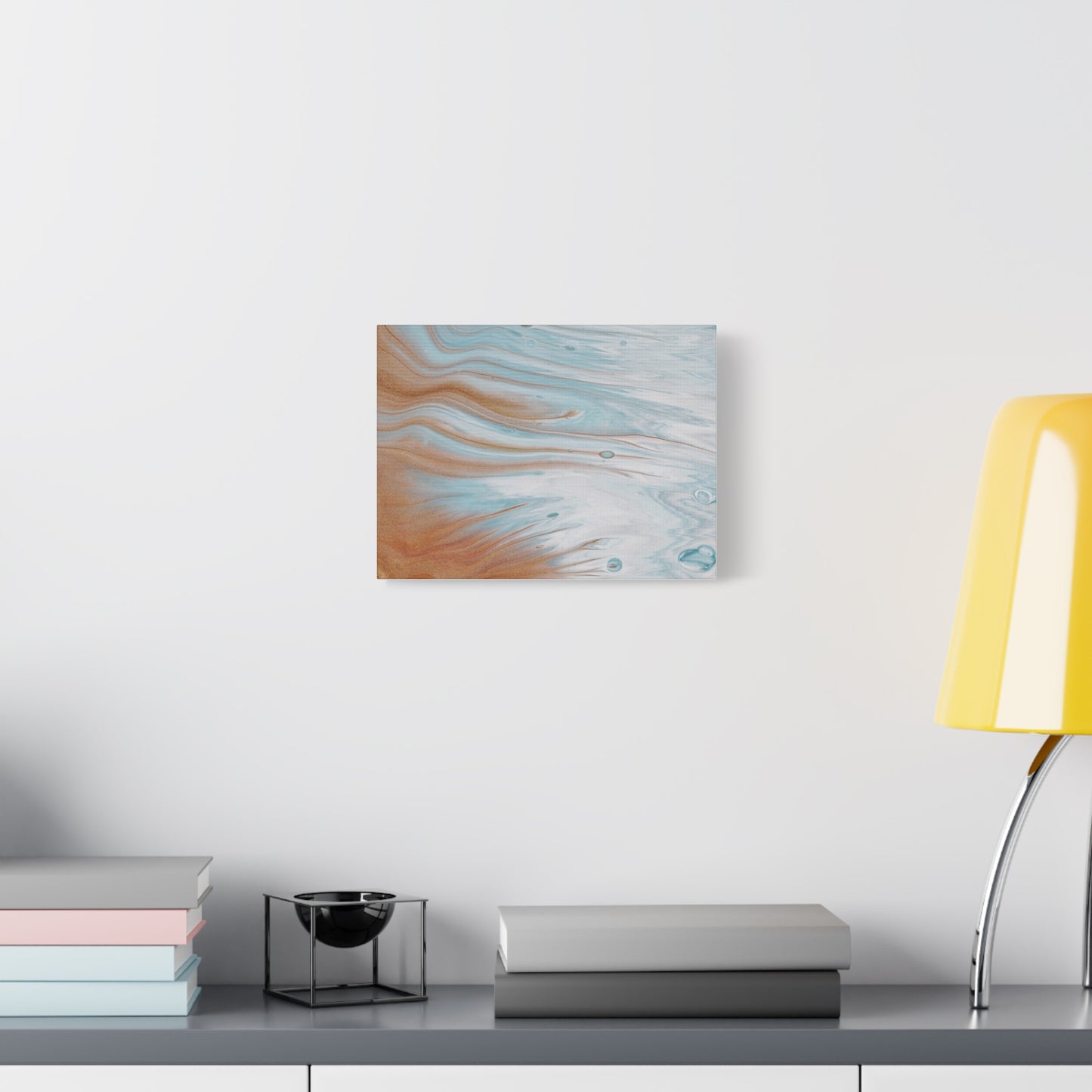 Abstract Ocean Waves Matte Canvas Wall Art — Teal & Copper Fluid Painting, Stretched 1.25"