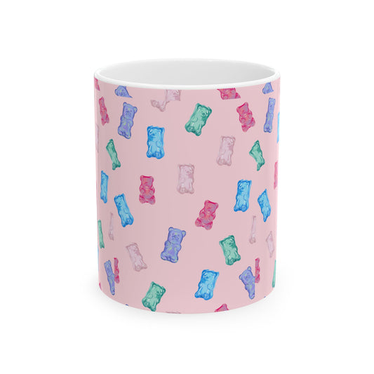 Gummy Bear Pattern Ceramic Mug — Cute Pastel Candy Print (11oz & 15oz)