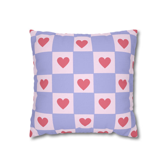 Heart Checker Pillowcase — Lavender & Pink Cute Decorative Throw Pillow Cover