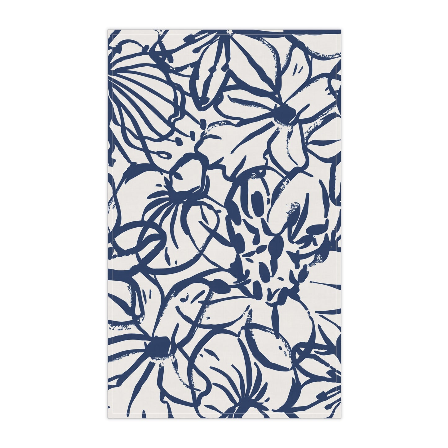 Floral Indigo Tea Towel — Hand-Drawn Navy Flower Kitchen Towel