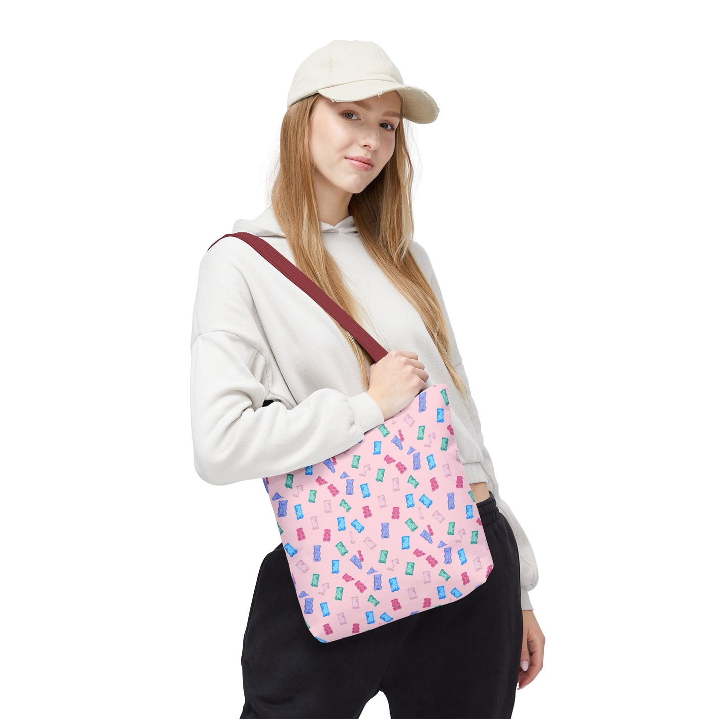 Pastel Candy Wrapper Pattern Tote Bag – Cute Pink AOP Grocery & Everyday Shopper