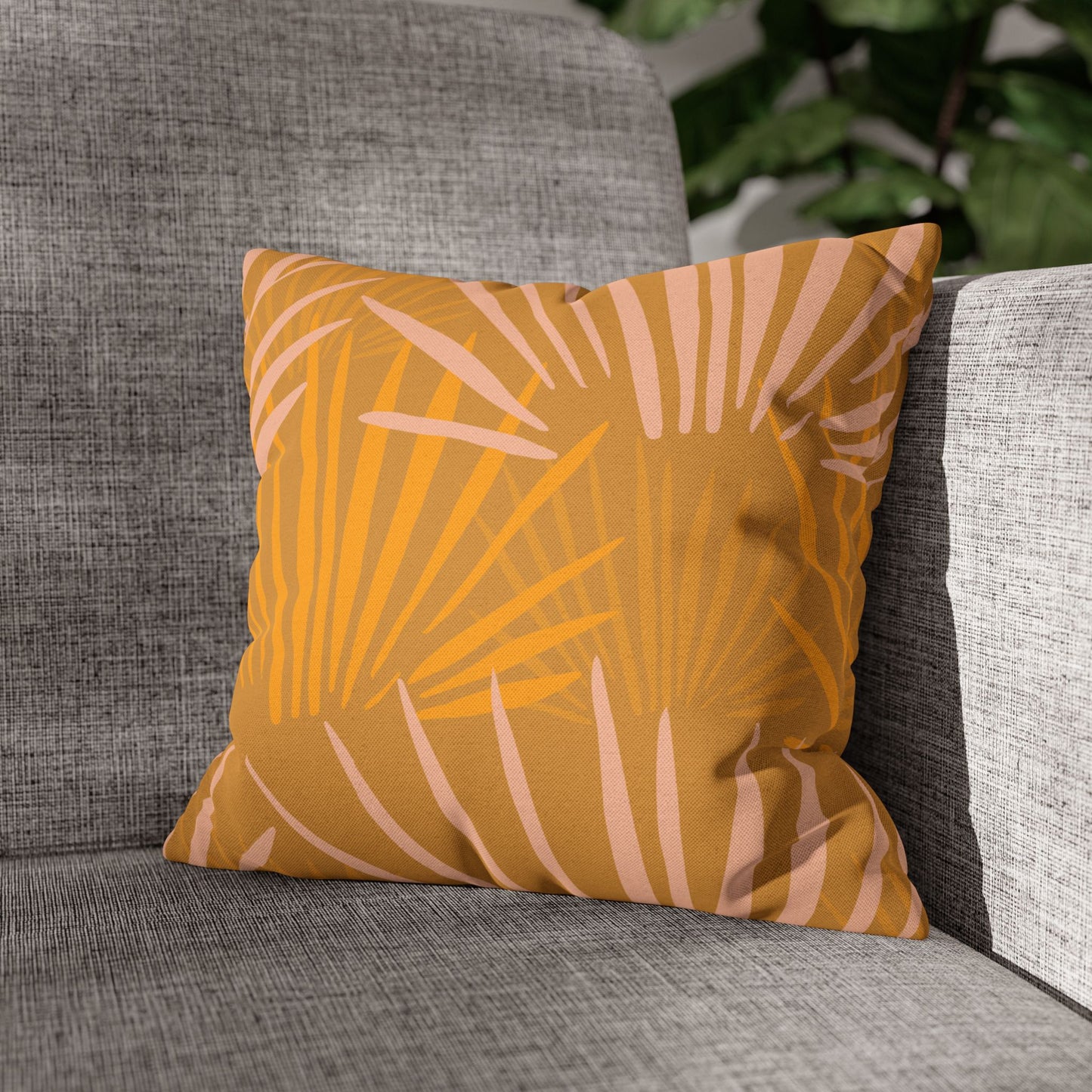 Tropical Palm Pillowcase — Orange Leaf Decorative Throw Pillow Cover