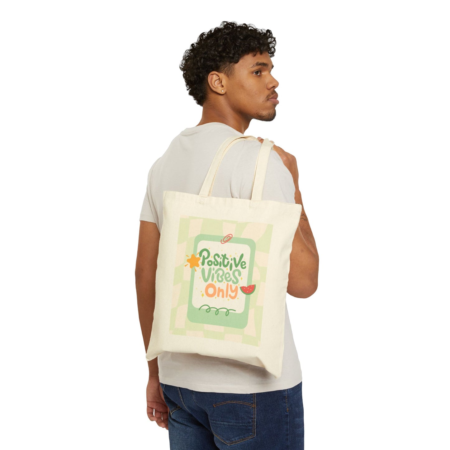 Tote Bag — "Positive Vibes Only" Canvas Grocery & Everyday Tote