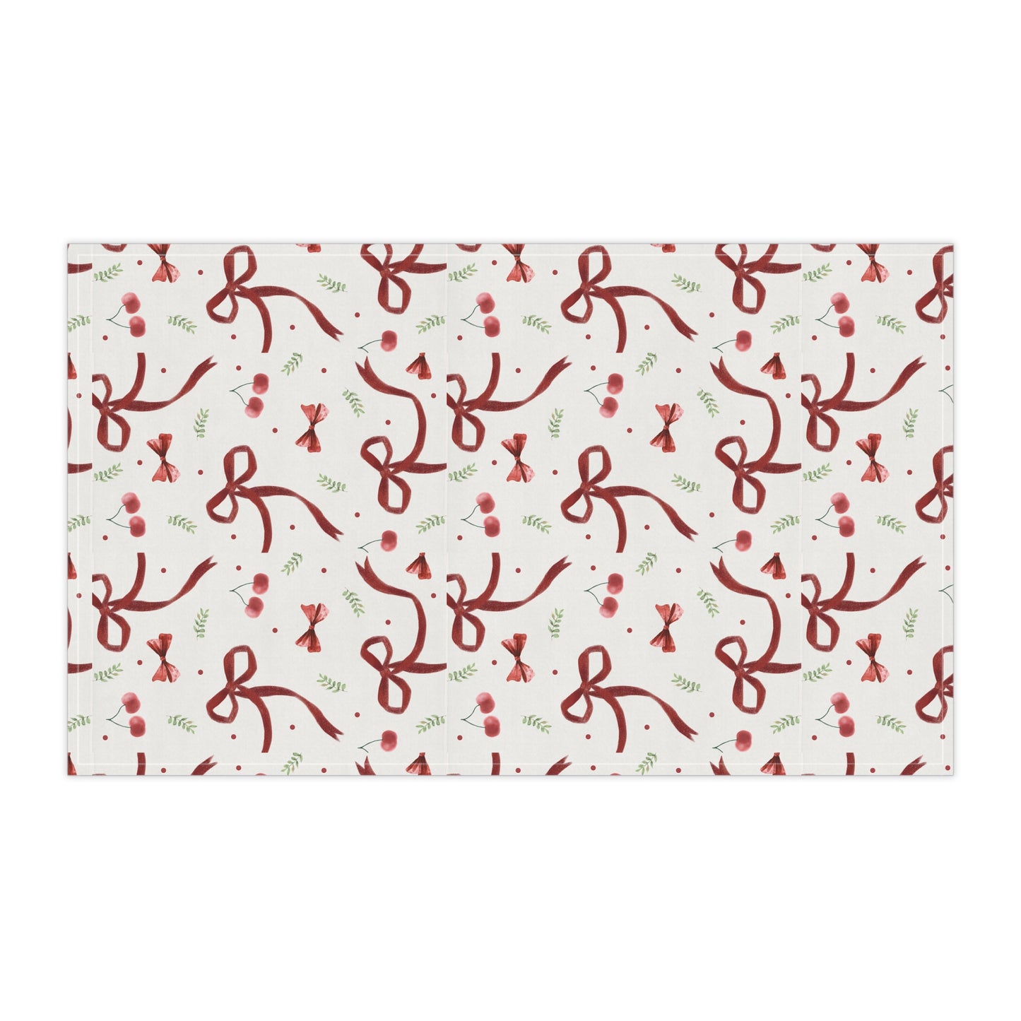 Holiday Ribbon & Holly Tea Towel — Festive Red Bows Kitchen Towel