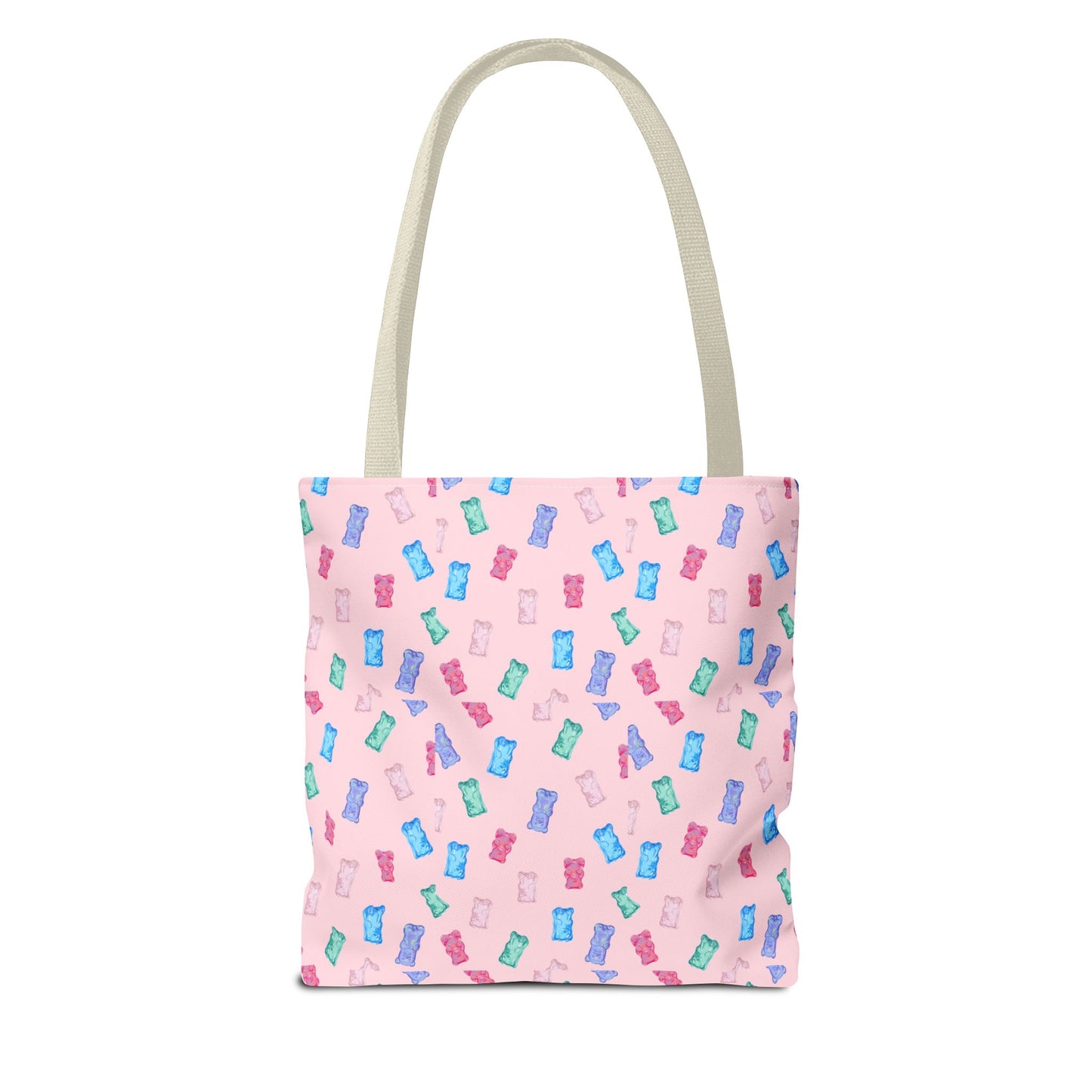 Pastel Candy Wrapper Pattern Tote Bag – Cute Pink AOP Grocery & Everyday Shopper