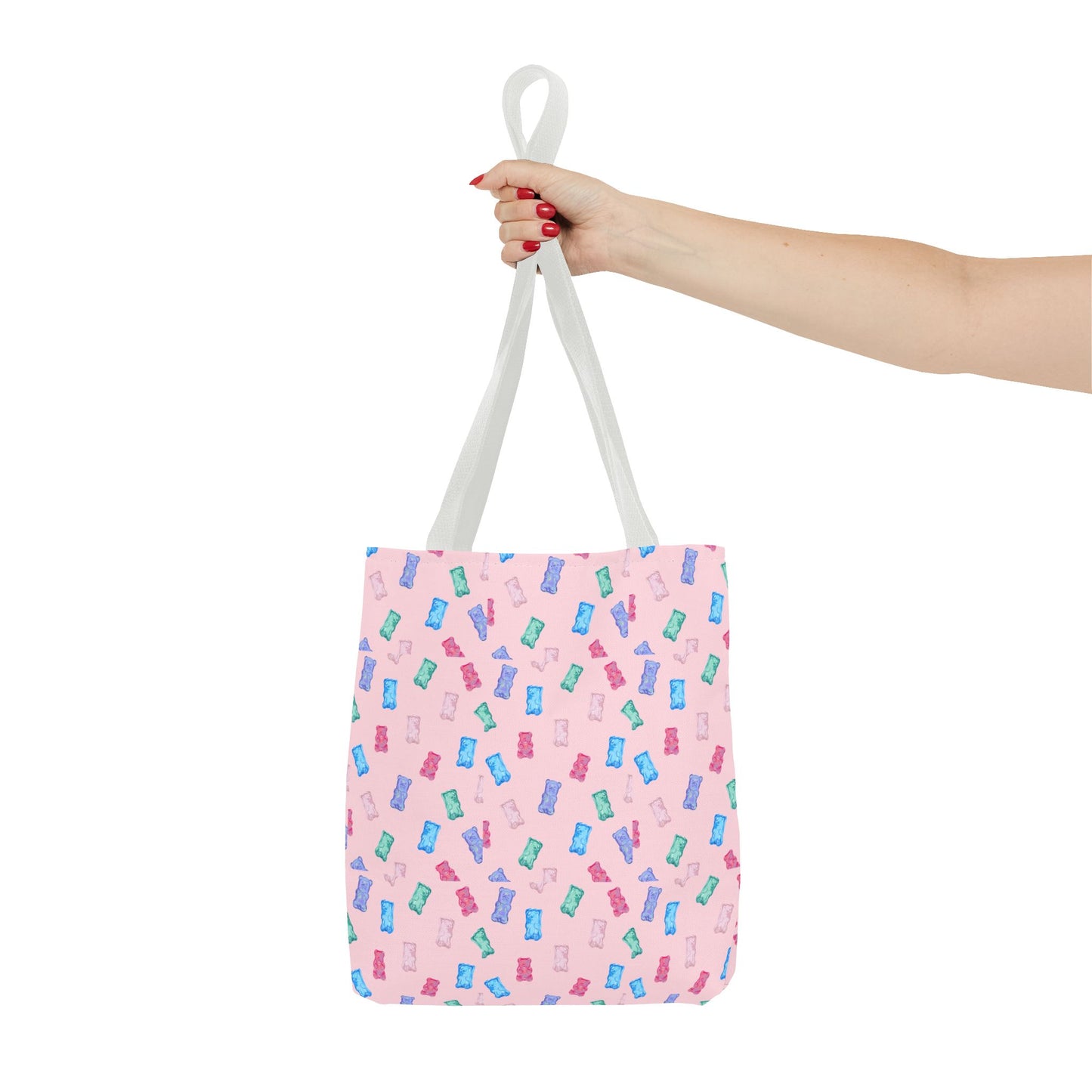 Pastel Candy Wrapper Pattern Tote Bag – Cute Pink AOP Grocery & Everyday Shopper