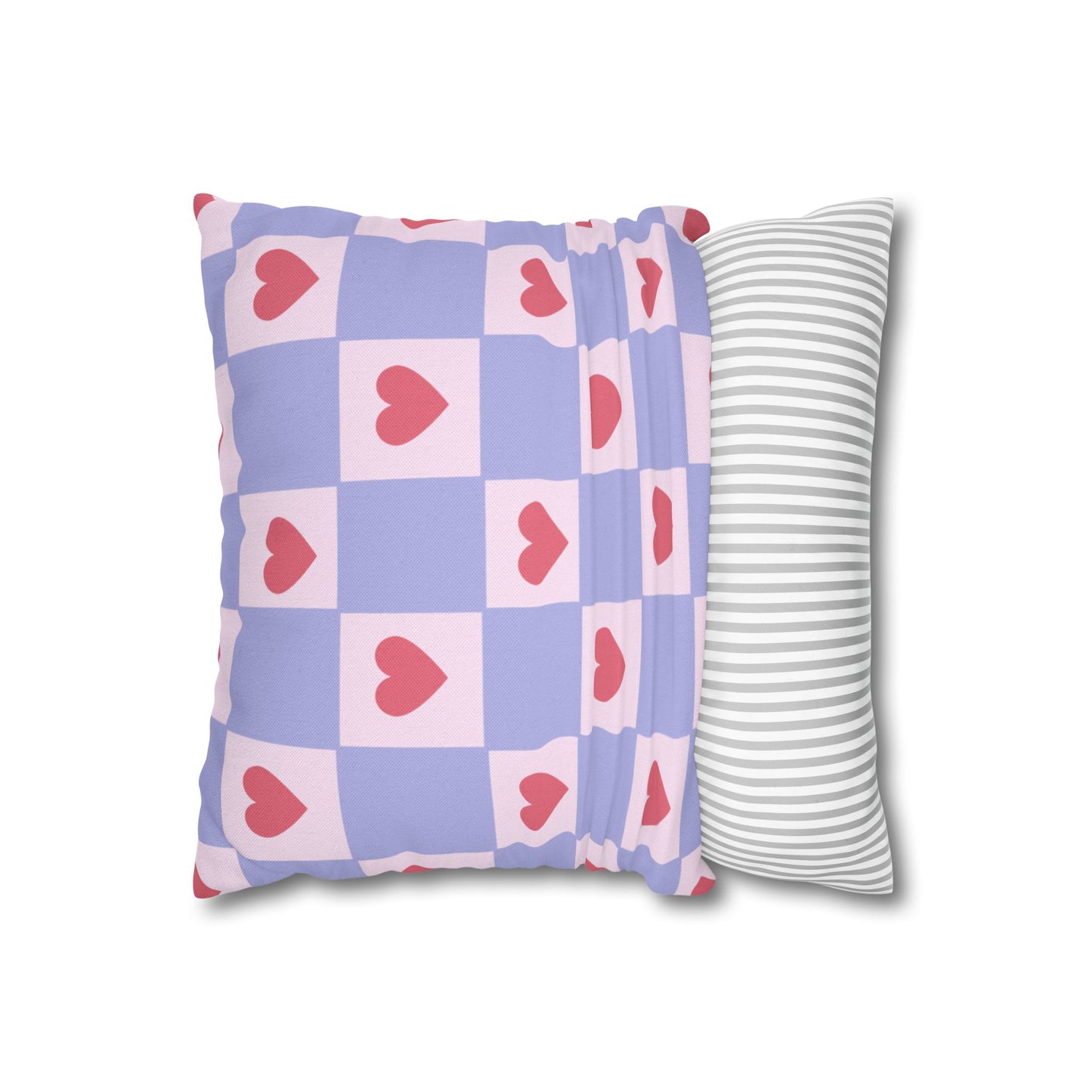 Heart Checker Pillowcase — Lavender & Pink Cute Decorative Throw Pillow Cover