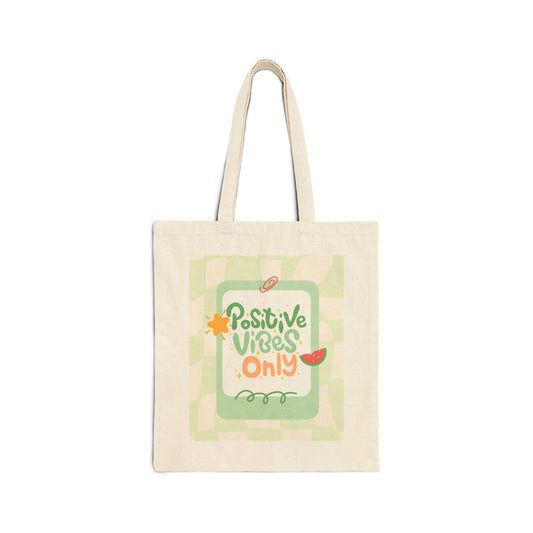 Tote Bag — "Positive Vibes Only" Canvas Grocery & Everyday Tote