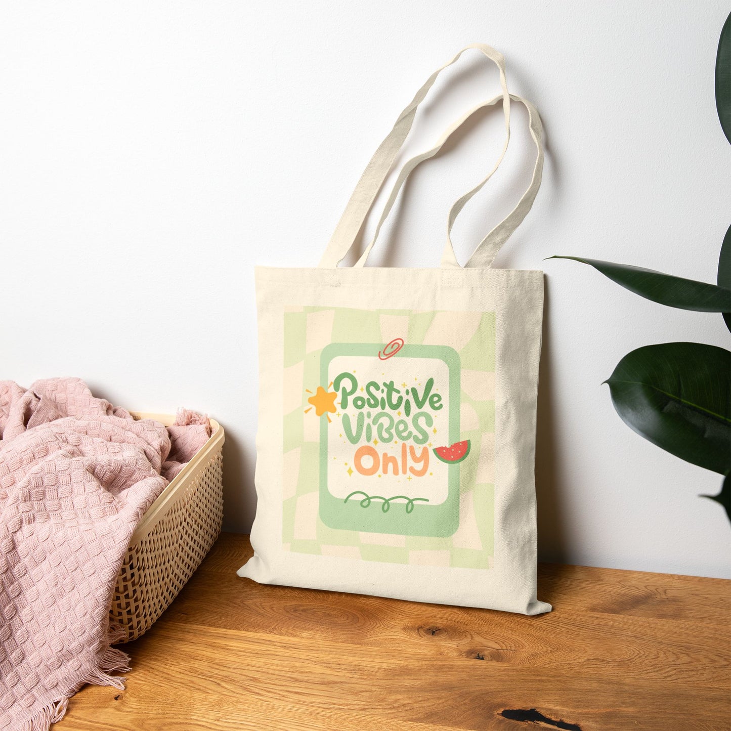 Tote Bag — "Positive Vibes Only" Canvas Grocery & Everyday Tote