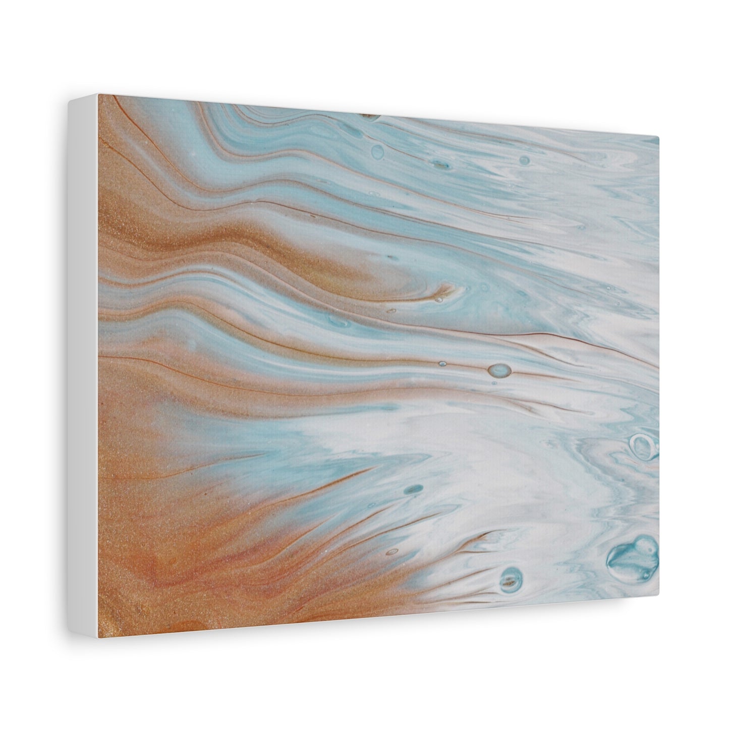 Abstract Ocean Waves Matte Canvas Wall Art — Teal & Copper Fluid Painting, Stretched 1.25"