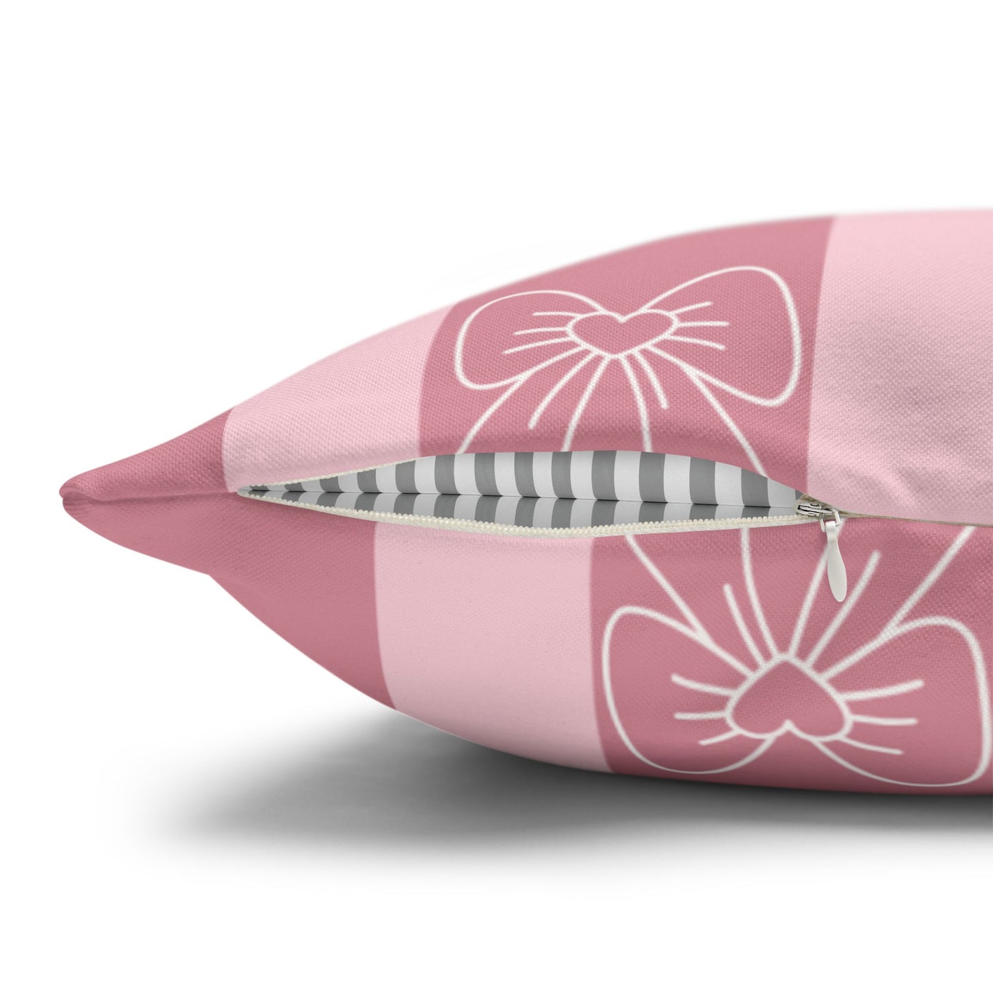 Pink Bow Stripe Pillowcase — Decorative Square Throw Pillow