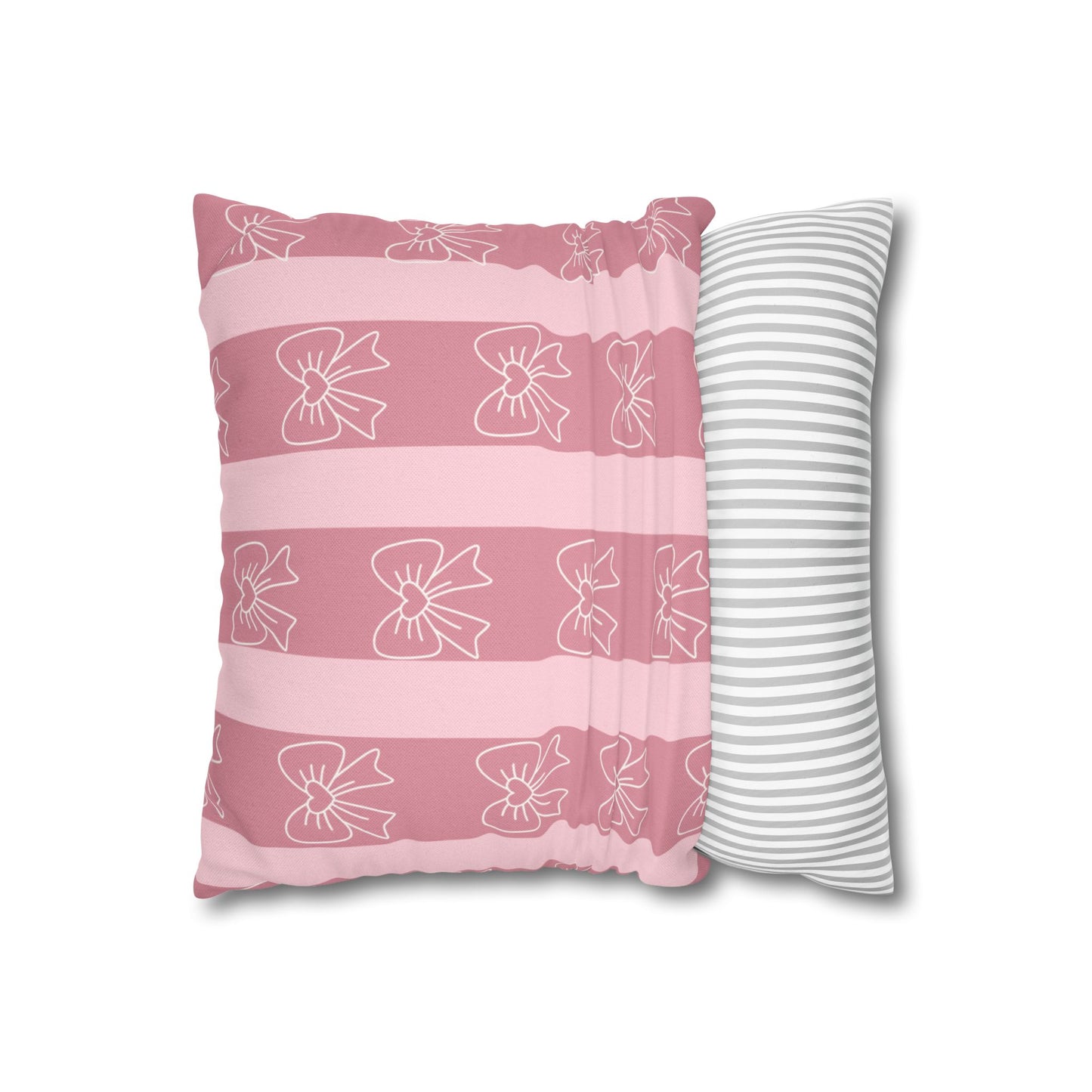 Pink Bow Stripe Pillowcase — Decorative Square Throw Pillow