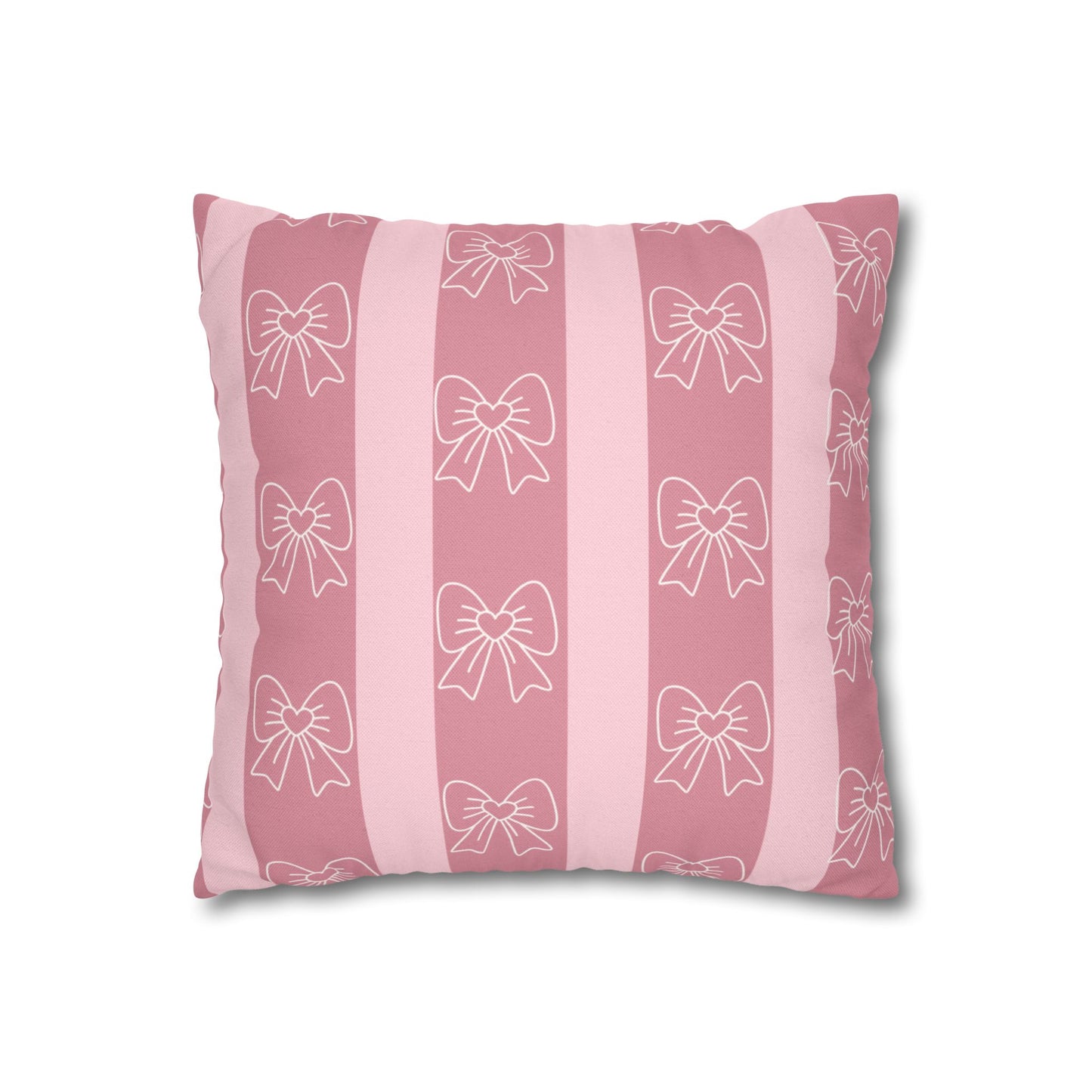 Pink Bow Stripe Pillowcase — Decorative Square Throw Pillow
