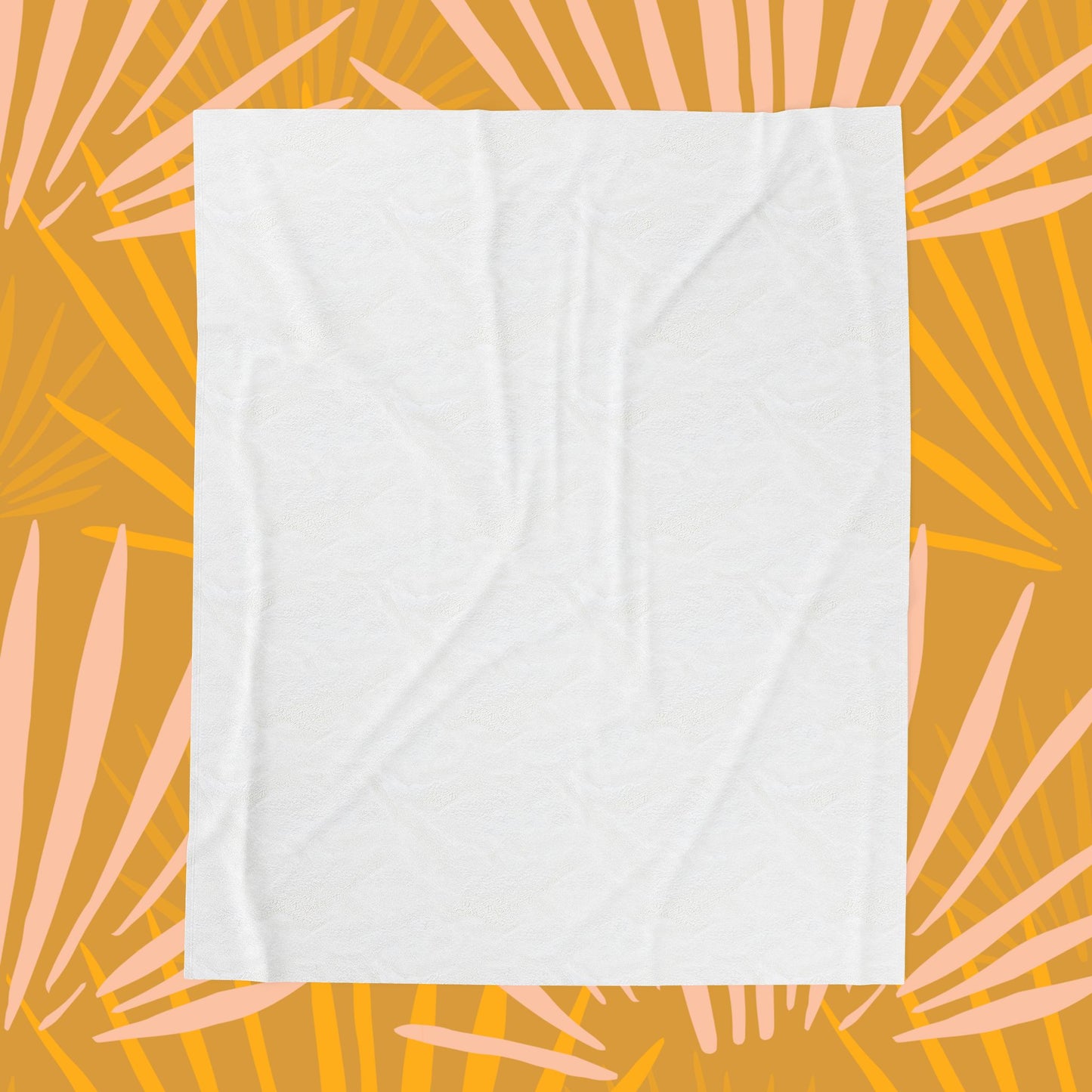 Velveteen Plush Blanket — Warm Mustard Palm Leaf Throw